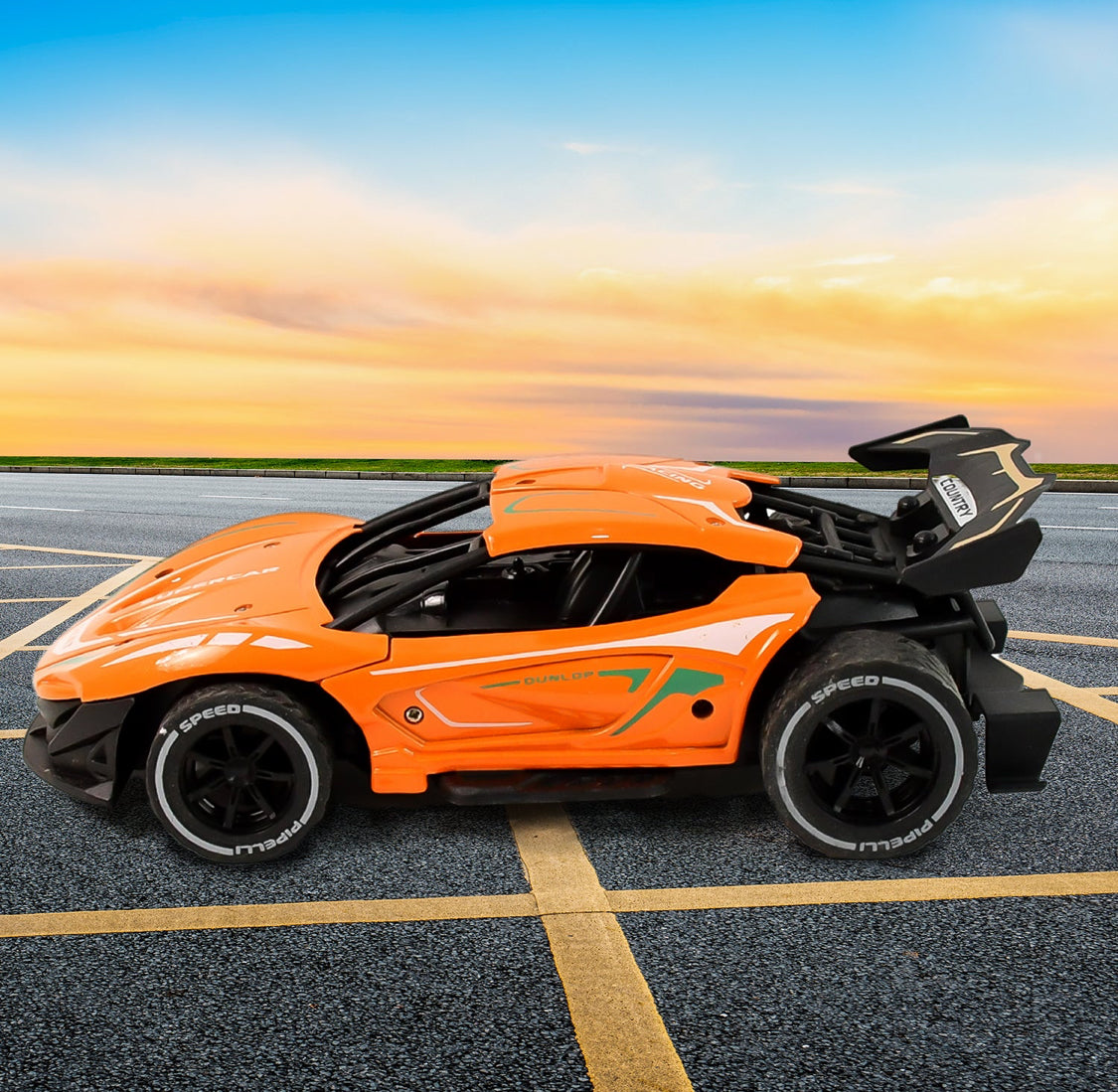 High-Speed RC Supercar Rechargeable Off-Road with Metal Body, LED Lights & Powerful Suspension
