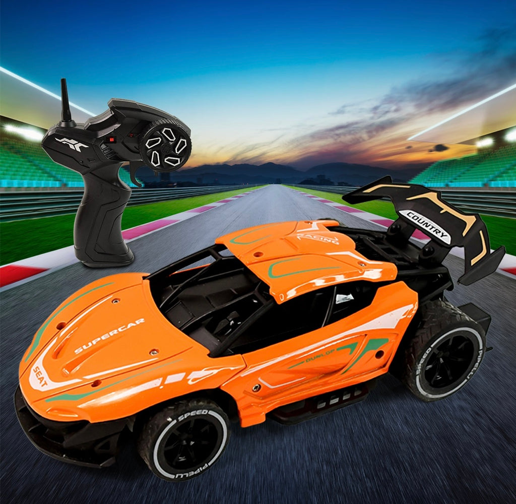 High-Speed RC Supercar Rechargeable Off-Road with Metal Body, LED Lights & Powerful Suspension