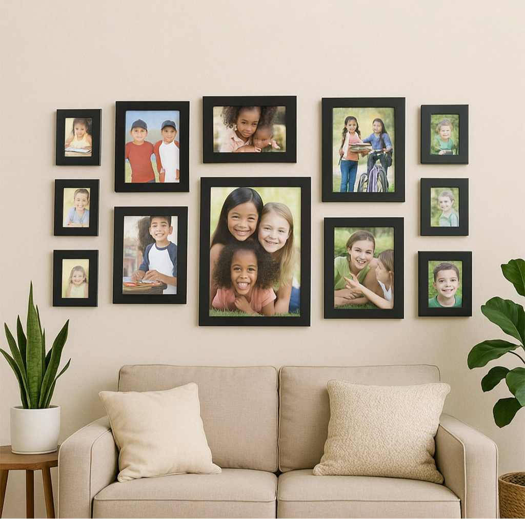 Premium Black Photo Frame Set - 12 Pcs Wall Hanging Gallery Frames for Home Décor