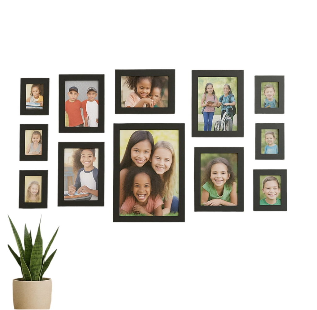 Premium Black Photo Frame Set - 12 Pcs Wall Hanging Gallery Frames for Home Décor